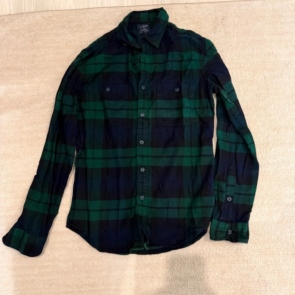 J. Crew Men’s Green & Blue Plaid‎ Flannel Button Down